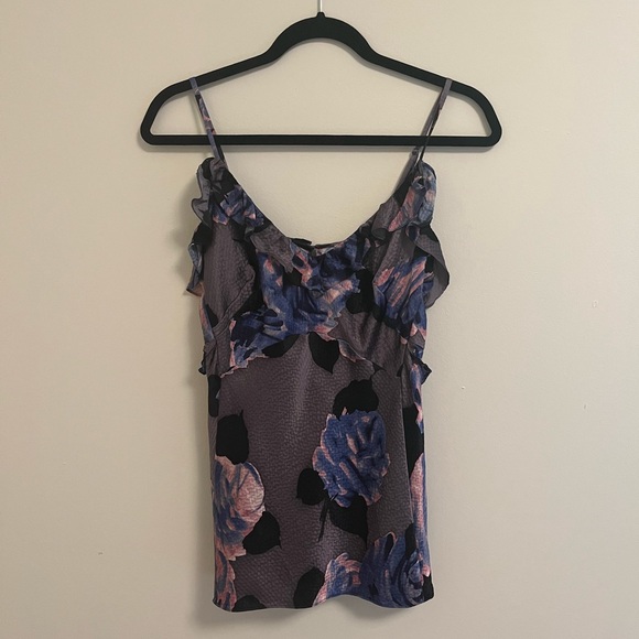 Rebecca Taylor Floral Silk Camisole with Ruffle Details, Size 4 - Picture 7 of 14